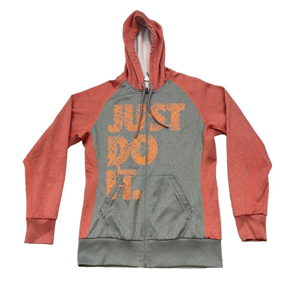Ladies Nike Therma-Fit Just Do It Full Zip Grey and Orange Hoodie Size‎ Small